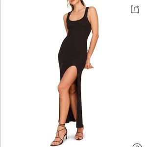 Reformation Bliss Rib High Slit Tank Dress in Black, Size X-Small